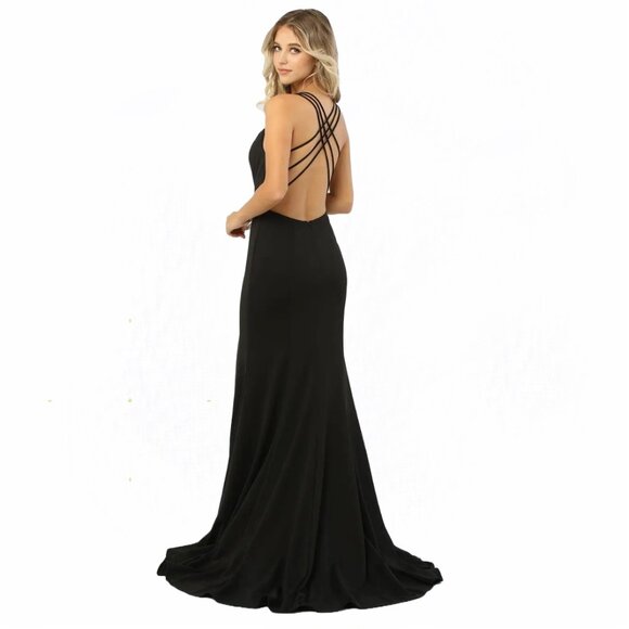 Nox Anabel M133 Thigh-high Slit Strappy Back Mermaid Gown Event Dress, L,XL,XXL - Picture 2 of 4
